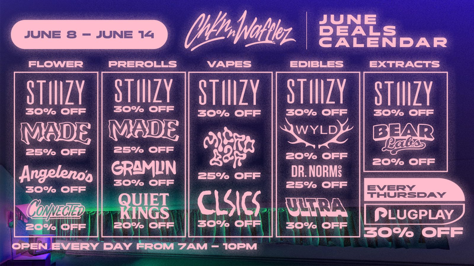 Chkn 'n Wafflez June Week 2 cannabis deals and promotions, Corona CA